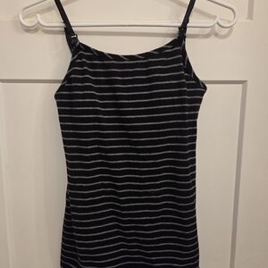 Thyme Maternity Black & Gray Striped Adjustable Strap Maternity Tank